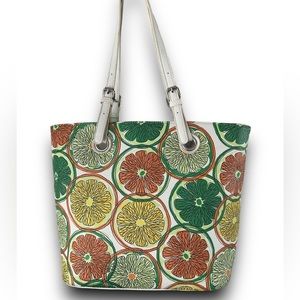 Nwt Charming Charlie Citrus Splash White Vegan Leather Tote With silver Accent
